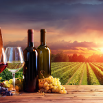 Botellas de vino en un viñedo, destacando la conexión con la tradición.