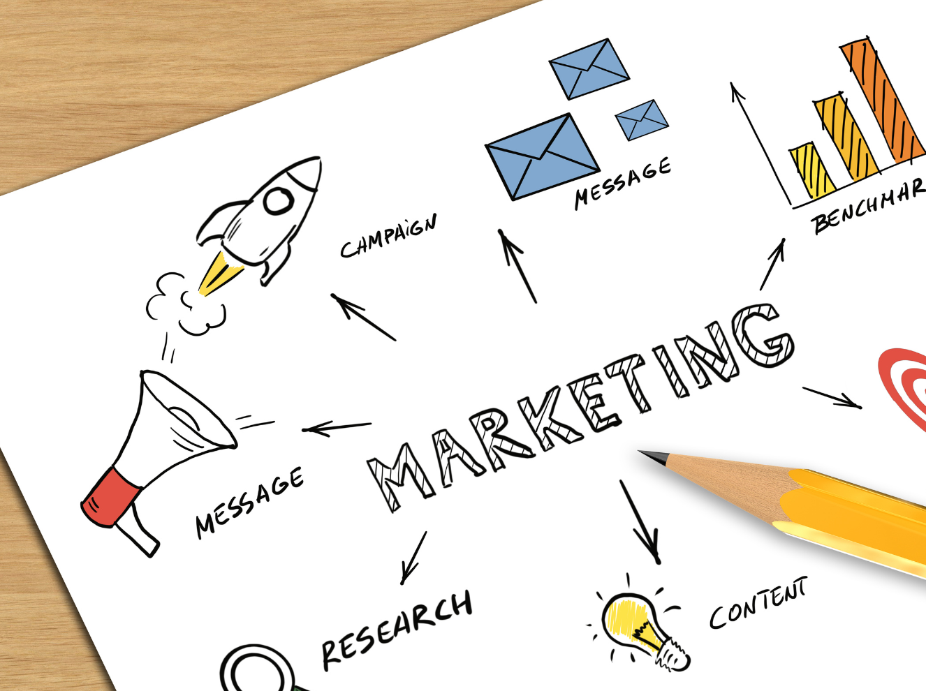 Gráfica que muestra una estrategia de marketing 360 con múltiples canales conectados.